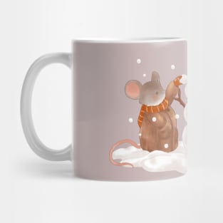 Snowy Winter Cottagecore Mice Building a Snowman Mug